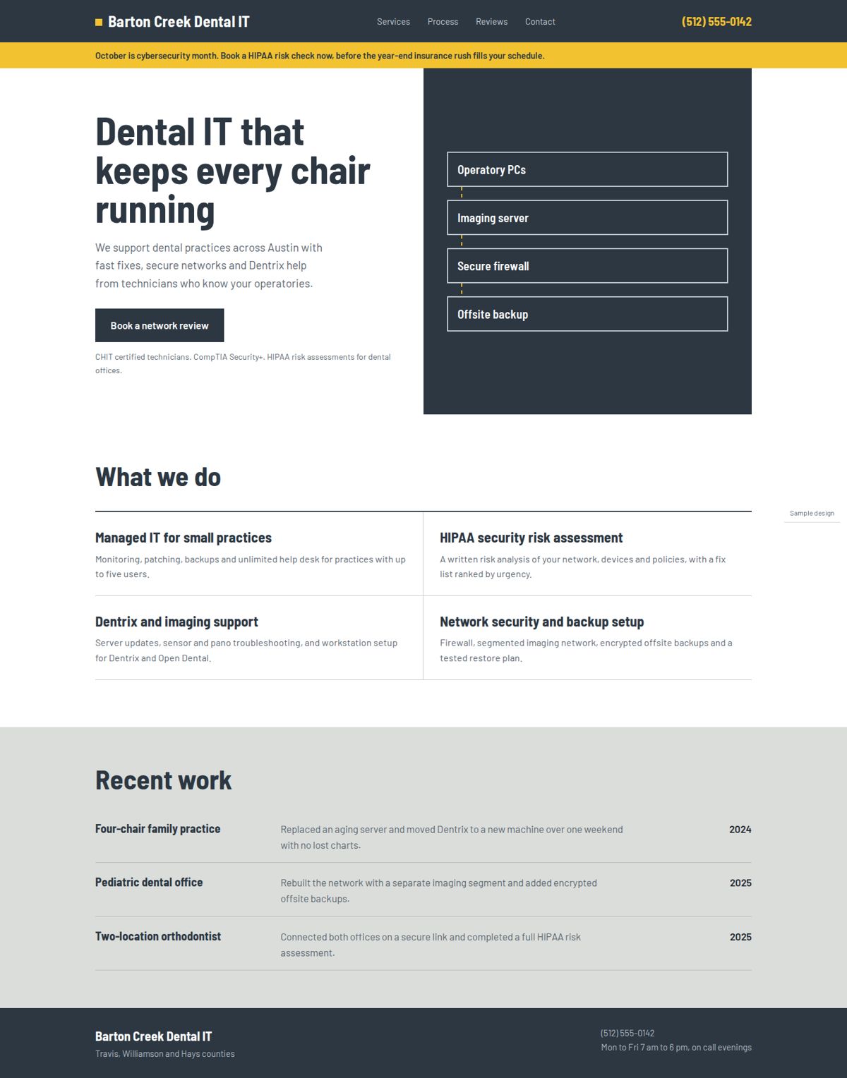Full page of a sample business website, desktop view